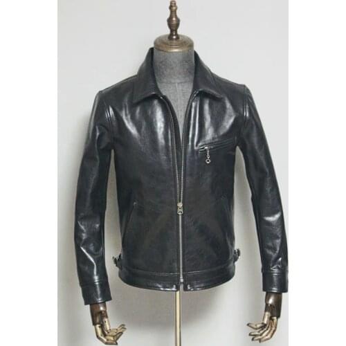 YR!Free shipping.quality tanning cowhide jacket.black genuine leather coat.vintage slim biker leather clothes.plus size