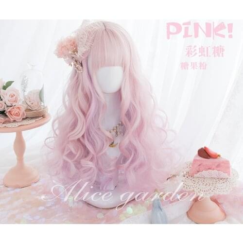 Harajuku-Peluca de cabello rizado largo para chica, bonita peluca japonesa de arcoíris de caramelo de alta calidad, lolita