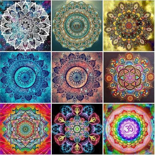 HUACAN Full Square Diamond Painting Flower Mandala 5D DIY Diamond Embroidery Art Kit Home Decor