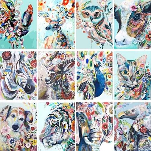 Zebra Tiger Animals Paint By Numbers Set Oil Painting For Adults DIY Kits Canvas Frame Picture Drawing Coloring By Numbers Decor