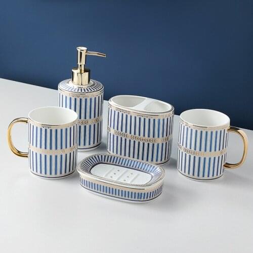 Ceramic Bathroom Accessories Set Soap Dispensers/Dishes Toothbrush Holder Gargle Cups 5 Pieces Wedding Gifts Birthday Present