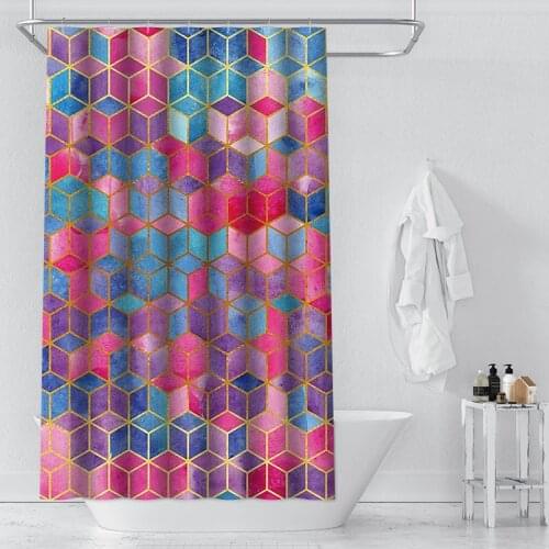 Classic Shower Curtain Geometric Pink Color Bath Curtains Bathroom For Bathtub Bathing Cover Extra Large Wide Hook Bath decor