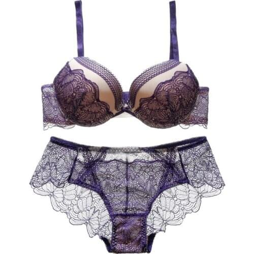 Sexy Padded Bra Set Back Closure Lace Embroidery Bra Girlss Push Up Underwear Women Small Chest Underwire Bra
