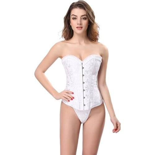 Fiber win sexy corset top women lingerie lace bustier Jacquard fabric body shaper Steel buckle corset white plus size gothic