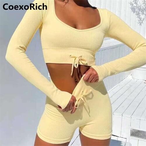 2022 Seamless Fitness Suit Women Gym Clothing Yoga Set Long Sleeve Corp Top Workout Shorts Running Tights Sporstwear