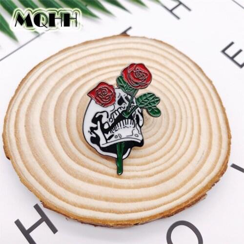 Creative Skeleton Plant Flower Enamel Brooch Rose Alloy Badge Denim Shirt Bag Pin Punk Women Jewelry Gift For Friends