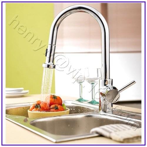 L15801 - Luxury Deck Mounted Chrome Color Brass Material of Removable Pull Out Kitchen Faucet