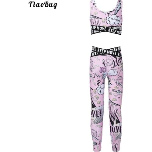 TiaoBug 2Pcs Kids Girls Summer Yoga Sportswear U Neck Shoulder Straps Sleeveless Cropped Top Leggigs Gym Running Sport Sets