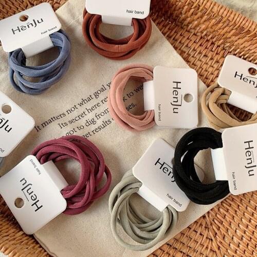 Fashion 6 Pcs Pack Soft High Elastic Women Girl Hair Rope Small Fresh Seamless Basic Hairband Headband Leather Hair Accessories