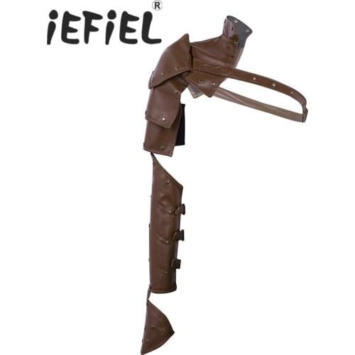 Fashion Mens Gothic Steampunk Style PU Adjustable Metal Rivets Shoulder Armors with Arm Strap Set Cosplay Costume Accessory