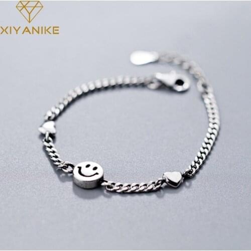 XIYANIKE 925 Sterling Silver Trendy Vintage Bangles & Bracelet for Women Wedding Couple Creative Smiling Face Handmade Jewelry