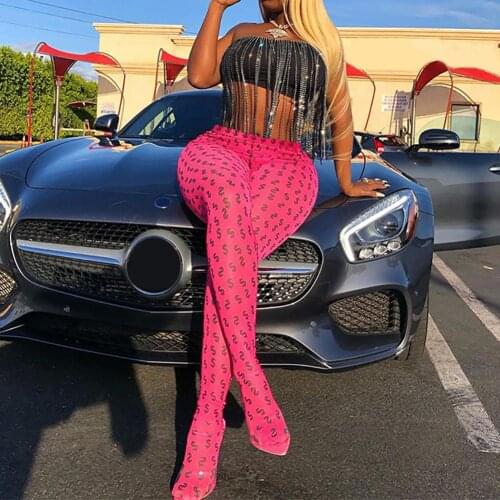 Fashion Women Dollar Sign Print Skinny Pant Leggings Elastic Trouser with Sock Women Vintage Stockings