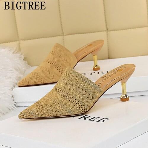 Bigtree Mules Luxury Brand Shoes For Women 2021 Pumps Indoor Slippers Women Summer Shoes Black Heels High Talons Hauts Chausson