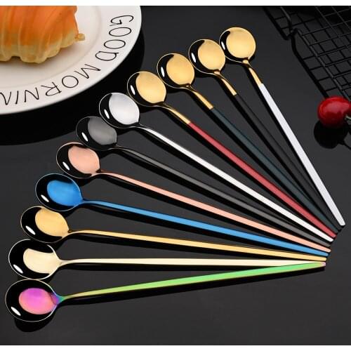 6Pcs Coffee Stirring Spoon Cutlery Set Juice Colorful Tea Spoons Dinnerware Ice Cream Long Handle Scoop Tableware Kitchen Tools