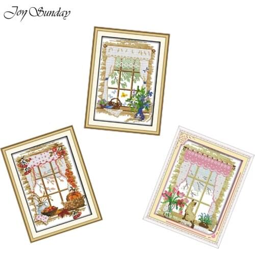 Counted Cross Stitch Kits Embroidery Sets Water Soluble Canvas Printed Four Seasons Pattens Aida Fabric 11CT 14CT DMC Needlework