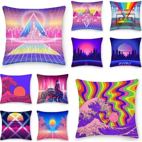 Retro 80s Cushion Cover 45*45 Polyester Purple Throw Pillow Case Sofa Home Decor Decoration Decorative Pillowcase