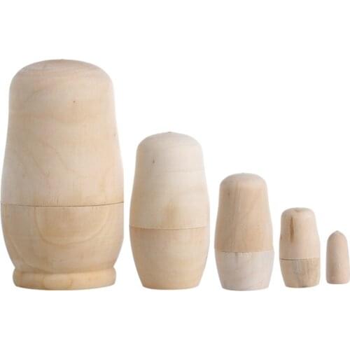 2018 NEW M89CNew 5Pcs/set Unpainted DIY Wood Matryoshka Toy Blank Russian Nesting Dolls Holiday Gift
