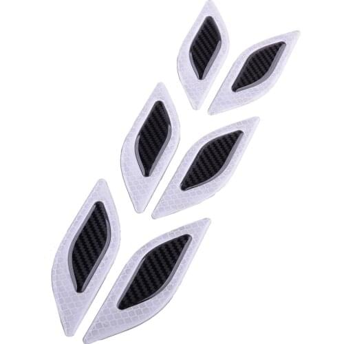 New 6Pcs/Set White Carbon Fiber Texture Car Safety Reflective Tape Bumper Warning Mark Stickers Styling Accessories