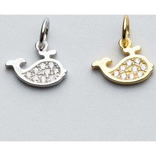 925 Sterling Silver Sweet AAA Zircon Little Whale Charms Handmade Bracelets Dangle S925 Silver Pendants DIY Jewelry Findings