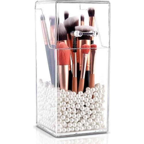 Transparent Acrylic Clamshell Dustproof Cosmetic Brush Storage Box Desktop Makeup Brush Bucket Eyebrow Pencil Organizer