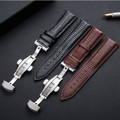 Lizard Pattern Genuine Leather 12 14 16 18 20 22 24MM Watches Bands Straps Belt Watchband butterfly Folding Clasp Watchband