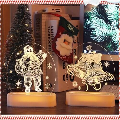 Christmas Decorations 3D Acrylic Night Lights Santa Claus Decor Indoor Led Night Light Snowman Window for New Year Holiday Party