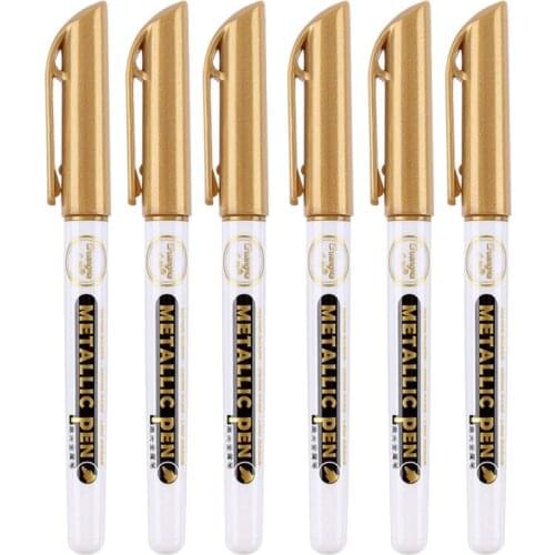 69HB 6Pc Gold Silver Epoxy Resin Drawing Pen Gold Leafing Point Pen Marker Acrylic Paint Highlights Metallic Permanent Marker