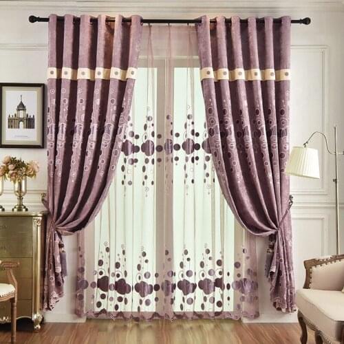 European Style Stitching Jacquard Embroidery Semi-shading Purple Curtains for Living Room Bedroom Dining Room Curtains Custom