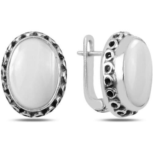 Silverlina Silver Pearlescent Cubic Zirconia Oxidized Hand Handwork Earrings