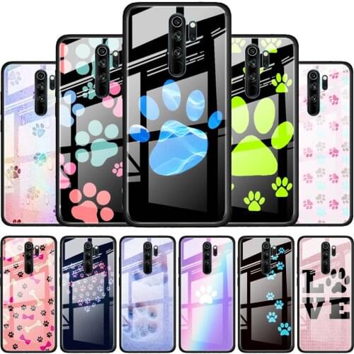 Dog foot Paw for Xiaomi Redmi K40 K30 K20 Pro Plus 9C 9A 9 8A 7 Luxury Shell Tempered Glass Phone Case Cover