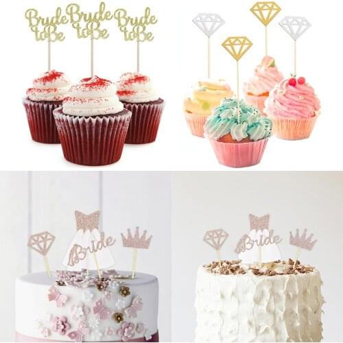 Wedding Cake Decoration Diamond Ring Crown Cupcake Toppers Bride To Be Cake Topper Bridal Shower Bachelorette Hen Party Supplies