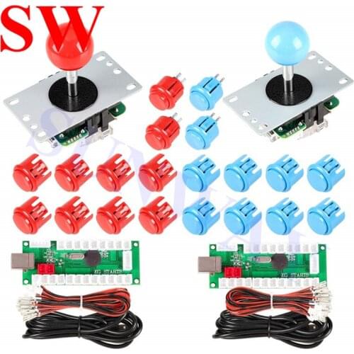 2PCS USB Encoder + 2PCS Arcade Joystick +20PCS Arcade Push Buttons DIY Kit With 5pin Joystick for 2Player Kit Mame Jamma Machine