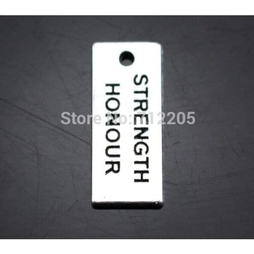 New Hand stamped Antique silver 100pcs 1 lot Vintage Rectanglet Strength Honour Charms DIY necklace and bracelet