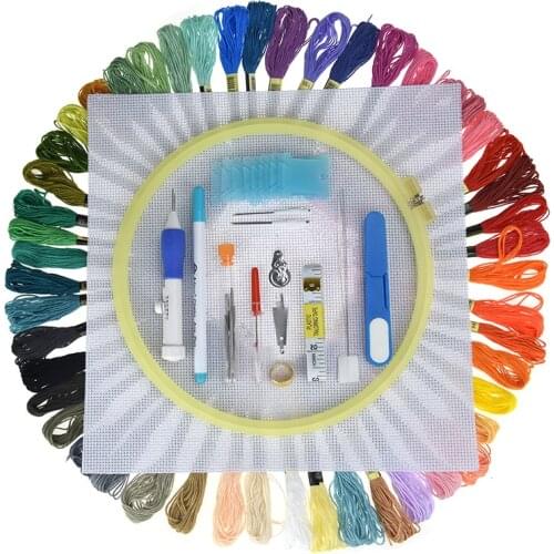 Magic Punch Embroidery Needle Kit 50pcs Embroidery Threads Cross Stitch Floss Embroidery Hoop DIY Knitting Sewing Accessory Tool
