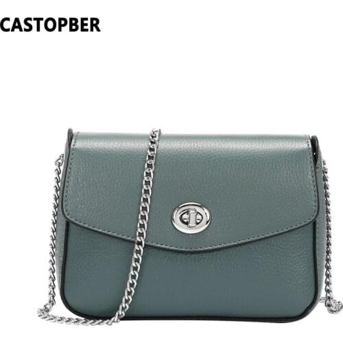 Womens Crossbody Leather Bag With Silver Chain Cover Cow Genuine Leather Ladies Messenger Bags Fashion Purse High Quality Best