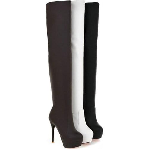 Fall Winter Over The Knee Women Boots Sexy Thin High Heel Thigh High Boots Stretch Fabrics Platform Lady Long Boots Size 34-43