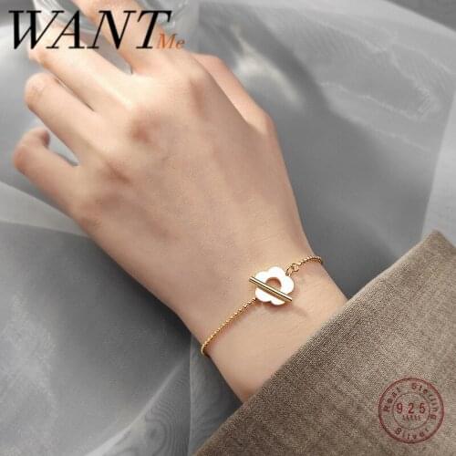 WANTME Luxury Minimalist Round Bead Romantic Flower OT Buckle Chain Bracelet&Bangle for Fashion Women Korean Chic Jewelry Gift