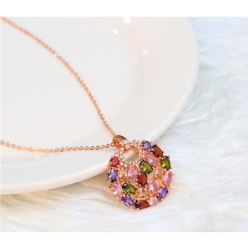 Fashion New Multi Colors Prongs Setting Cubic Zirconia Necklaces AAA CZ Pendant Necklace for women Wholesale Price