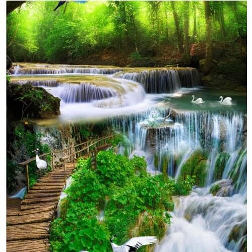 3d pvc flooring waterproof wallpaper custom 3d flooring Waterfalls Lotus Carp self adhesive mural wallpaper 3d floor tiles