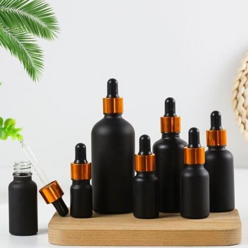 50pcs 5ml 10ml 15ml 20ml 30ml 50ml 100ml Black frosted dropper bottle with black/gold lid Pipette Bottles Refillable