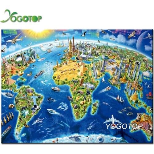 YOGOTOP DIY Diamond Painting Cross Stitch world map Needlework 5D Diamond Embroidery Mosaic Painting Full Rhinestones VD929
