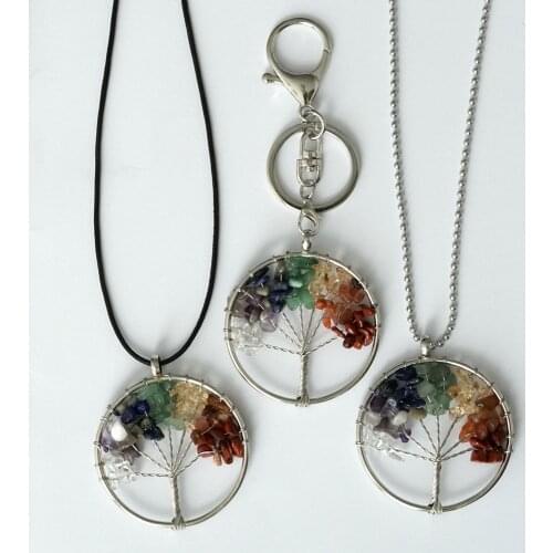 ASHMITA Women 7 Chakra Stone Life Of Tree Pendant Necklace Men Healing Reiking Raw Chip Crystal Pendants Jewelry Gift Box Packin