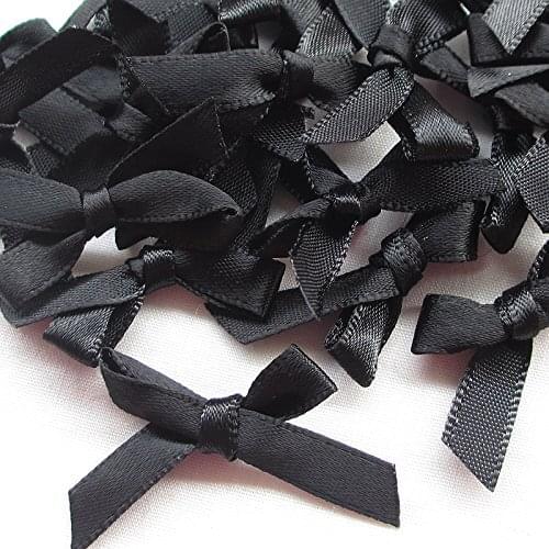 50pcs 42x25mm(1 3/4" x 1") mini Satin Ribbon Bows Appliques DIY Craft Ornament black color
