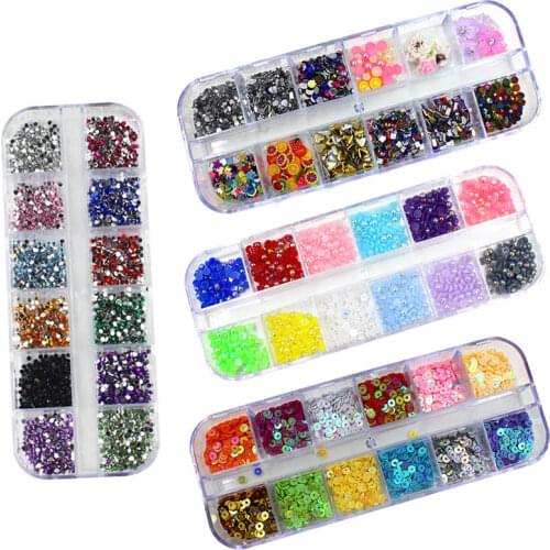 Mix 12 Color Nail Art Glitter Flakes Round Shape Decorations Colorful Sequins With Hard Case DIY 3D Nail Art accessories Set