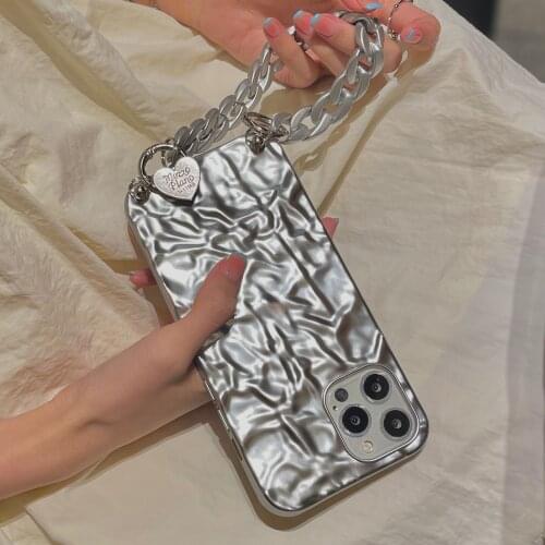 Fashion Foil Plating Silver Metal Strap Chain Case for iPhone 12 11 Pro XS Max XR X 7 8 Plus Wrist Band Bracelet Cover Coques