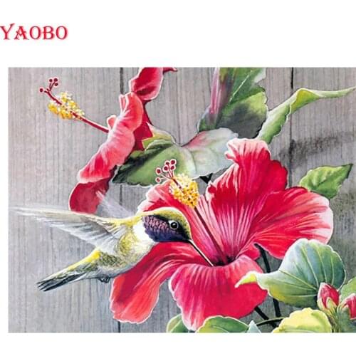 Hummingbird flower 5d diy diamond painting Full square round drill mosaic puzzles intellectual gift diamond Embroidery sale