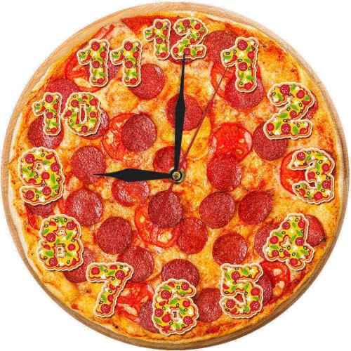 Pizza Shop Decorative Wall Clock Pizza Food Modern Printed Acrylic Wall Watch Restaurant Dinner Hall Decoration