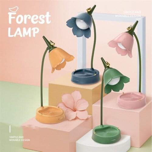Flower and Bird Phone Holder Touch Desk Lamp Touch Three Level Dimming Small Night Lamp Simple Desk Bedside Lamp