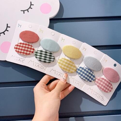 Kids Girl Children Hair Clips Sets Korean Japan Fabric Plaid Cute BB Hairpins Head Wear Accessories-SWC5