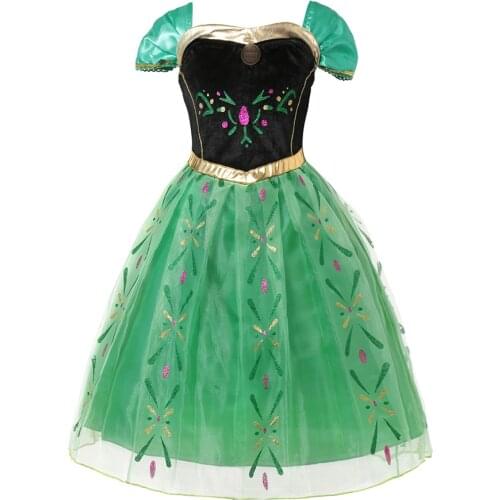 Summer Princess Ana Dresses for Girl Party Birthday Cosplay Costume Children Sleeveless Green Gown Carnival Halloween Dress up
